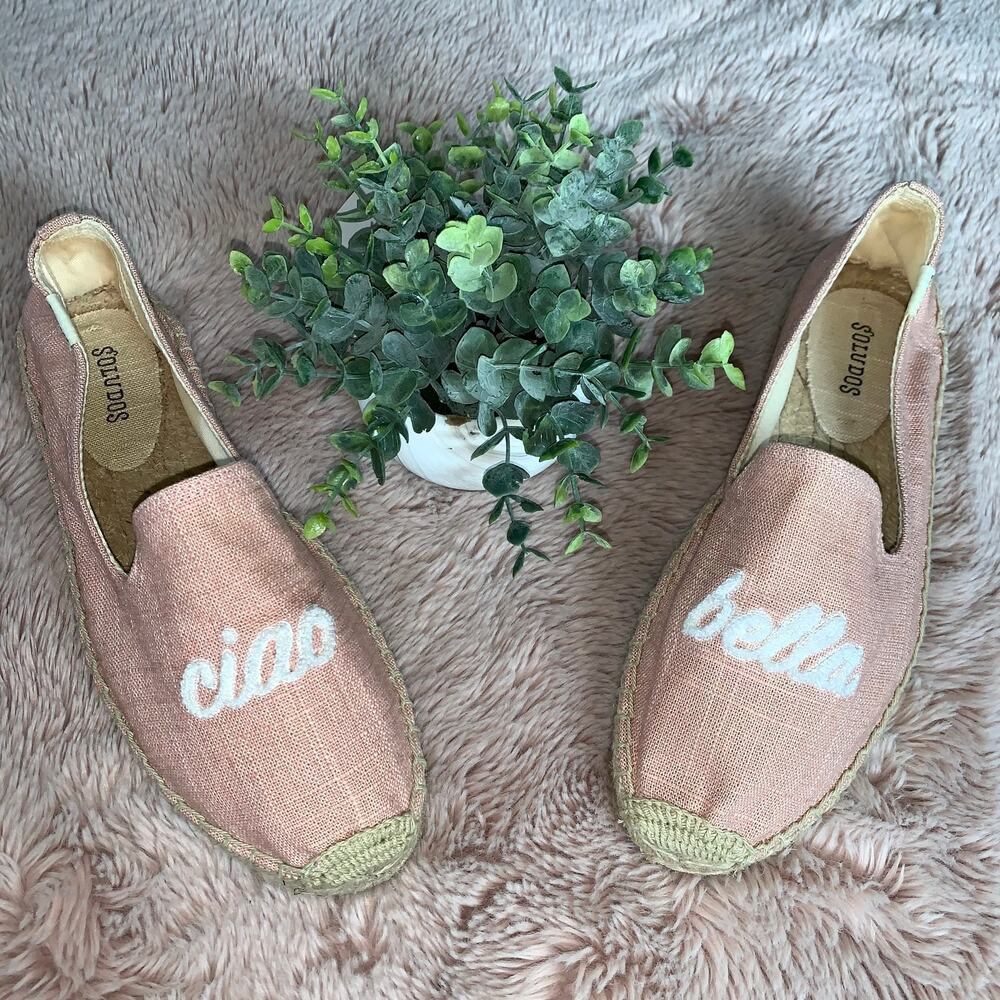Soludos Dusty Rose Pink Ciao Bella Embroidered Platform Slip On Shoes Size 9